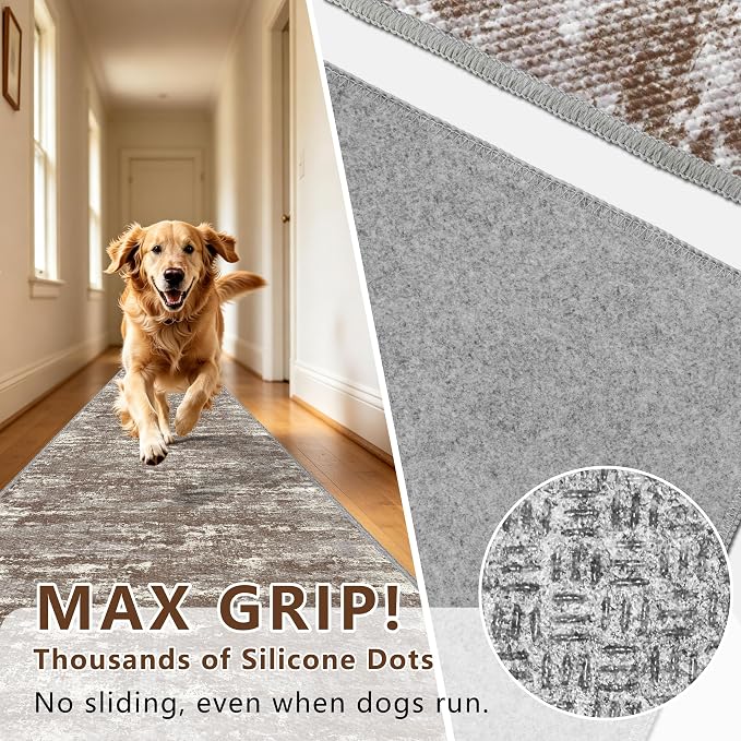 Abstract Washable Runner Rug 2x6, Woven Non-Shedding Thin Runners - Image 5