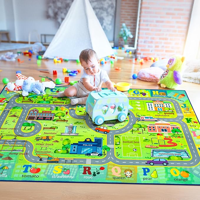 Chicrug 6x9 Car Road Area Rug for Kids Playroom Bedroom, Non Slip Low Pile - Image 3