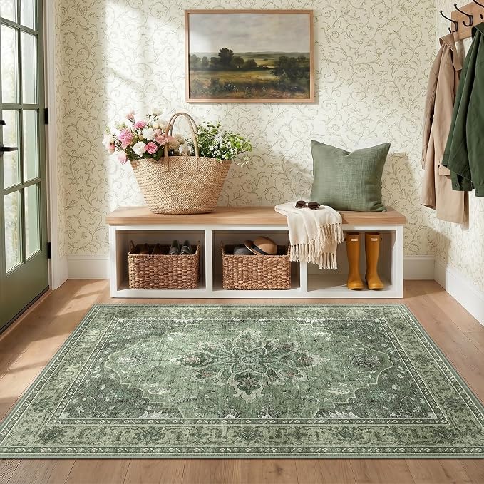 RELEANY Area Rugs 3'x5' Washable Non-Slip, Floral Vintage Distress Medallion - Image 2