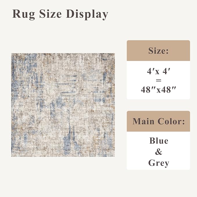 4x4 Square Entryway Rug Washable – Non-Slip Small Area Rug - Image 2