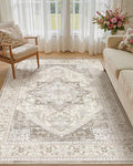 5x7 Vintage Area Rug: Washable Neutral Soft Non Slip Thin Large Floor Carpet by MICGEEK