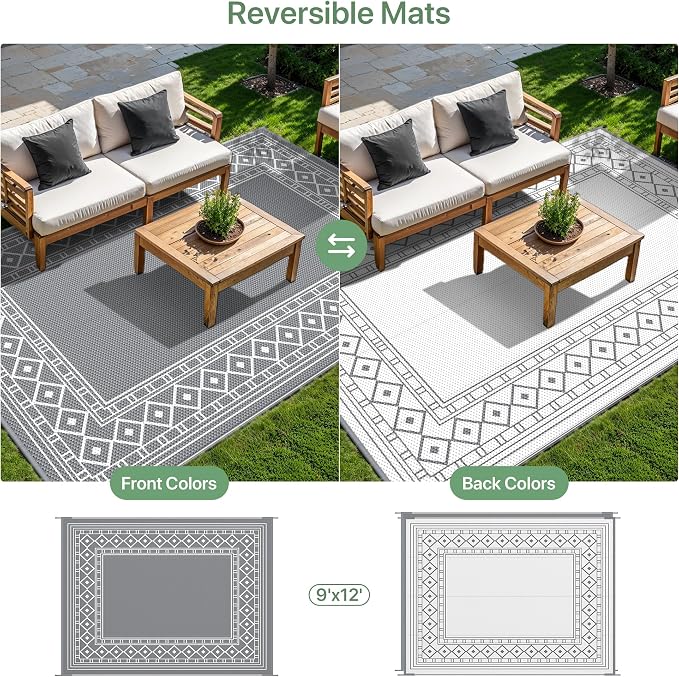 GENIMO Outdoor Rug Waterproof for Patio, Camping Outside Mat for Outdoor Decor - Image 4