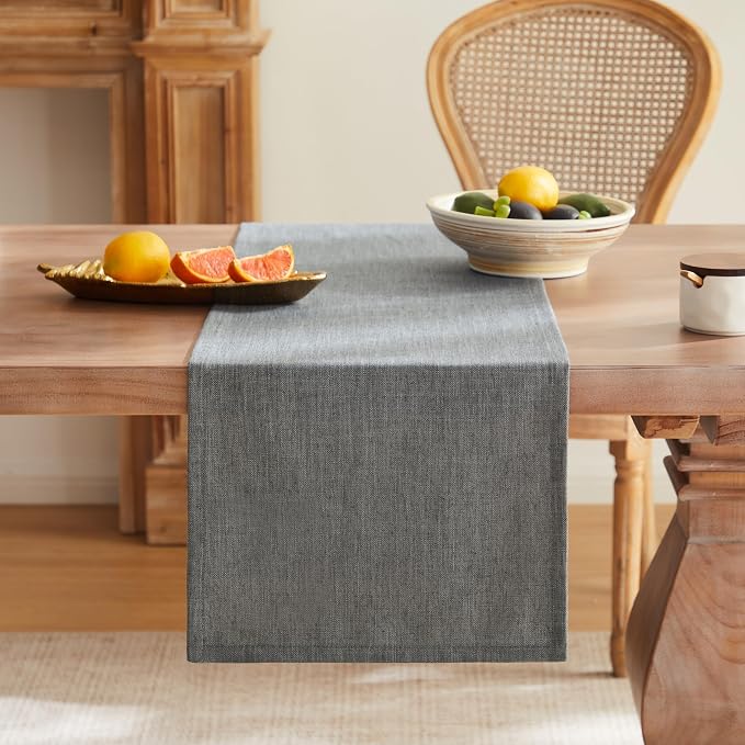 Rustic Cotton Linen Table Runner, 13x48 Inches Dark Grey | Farmhouse Style - Image 4
