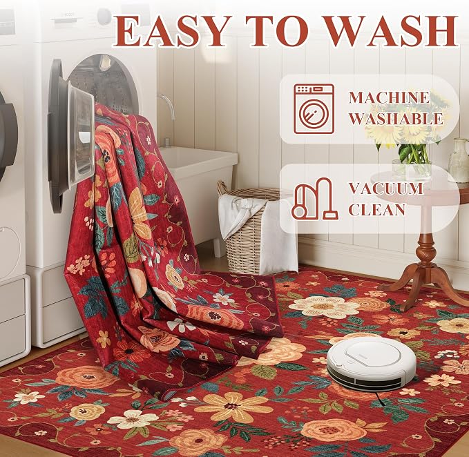 DUKINO 6x9 Area Rug, Floral Rugs - Image 8