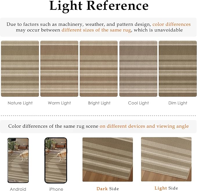 8x10 Easy Jute Stripe Area Rug Beige Brown Indoor Outdoor Rug Non Slip Neutral - Image 6