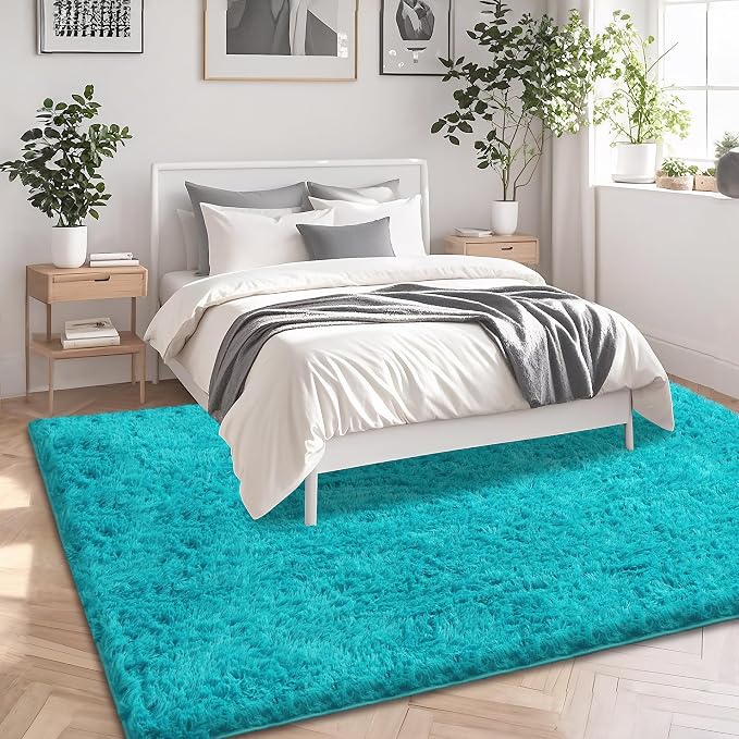8x10 Teal Shag Area Rugs for Living Room, Large Fluffy Shaggy Rug for Bedroom - Image 3