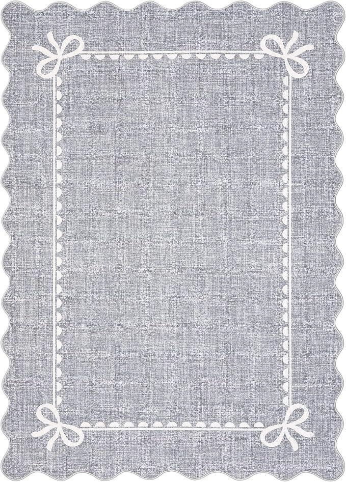 GarveeHome Scalloped Bow Rug for Living Room, Solid Grey Rug for Dorm, Washable - Image 4