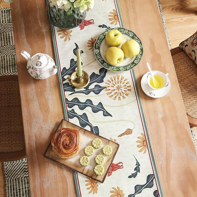 bilin gaier Designer French Linen Small Table Runner, Floral Pattern, Dining - Image 9