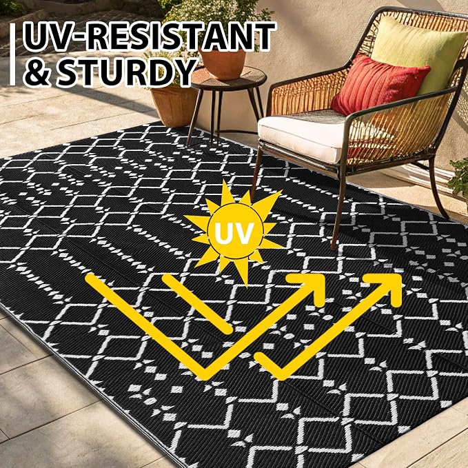 Smiry Outdoor Rug 8x10 ft, Waterproof Reversible Plastic Straw Rugs, Boho - Image 5