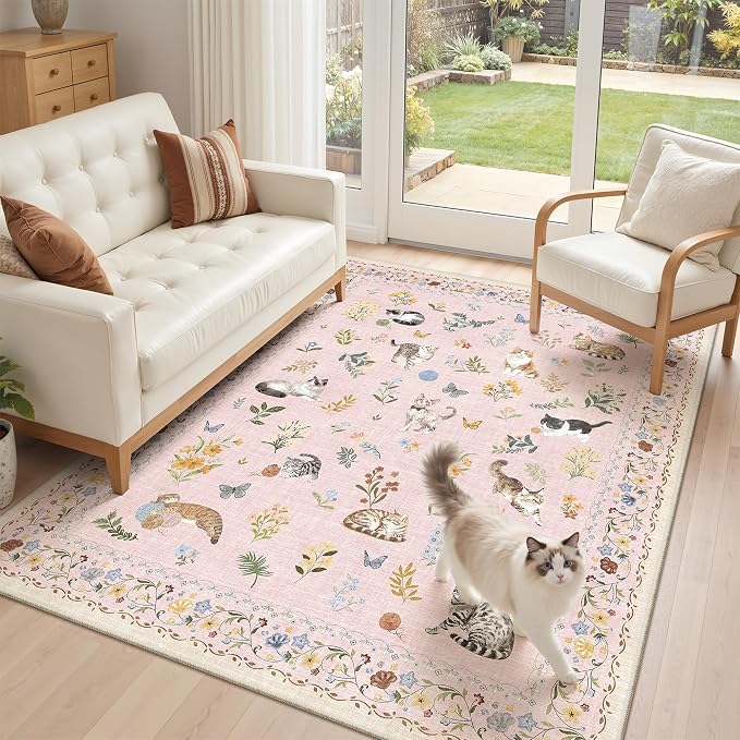 Soalmost Cat 4x6 Area Rugs for Baby Girl Nursery, Machine Washable Animal - Image 3
