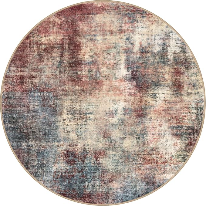IOHOUZE Abstract Round Area Rug 6 Ft Washable Circle Rugs Large Round Rug Non - Image 9