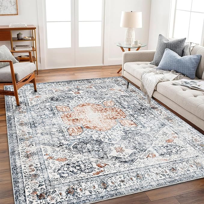 CHAMPLANT Area Rug 6x9 Washable Rug Gray Vintage Traditional Floor Cover Thin by CHAMPLANT