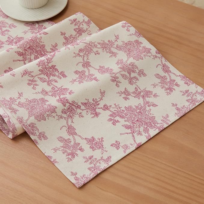 French Pastoral Farmhouse Table Runners, 13x36 Inch Rose Pink | 100% Organic by Unknown