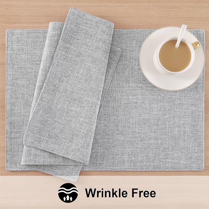 Faux Cotton Linen Placemats Set of 6, Cloth Washable Farmhouse Dining Table Mats - Image 5