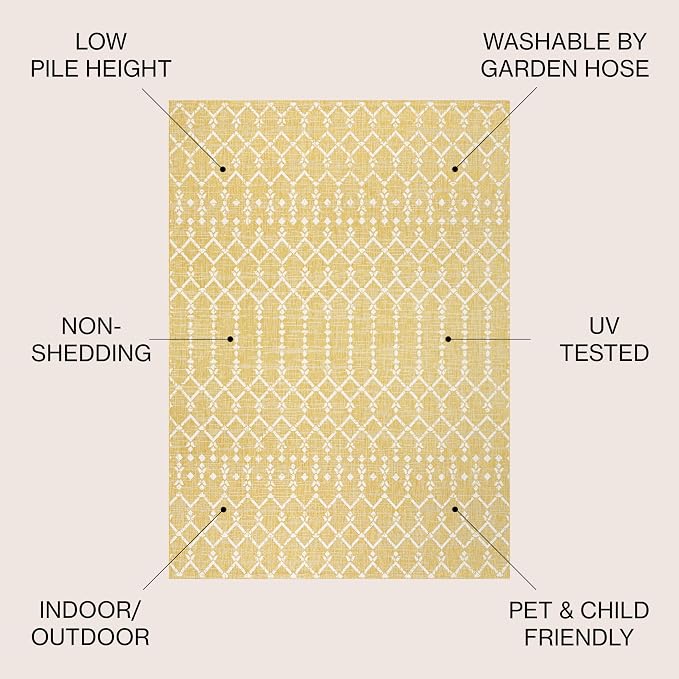 JONATHAN Y Moroccan Geometric Indoor Outdoor Area Rug 9X12 Yellow/Cream - Image 2