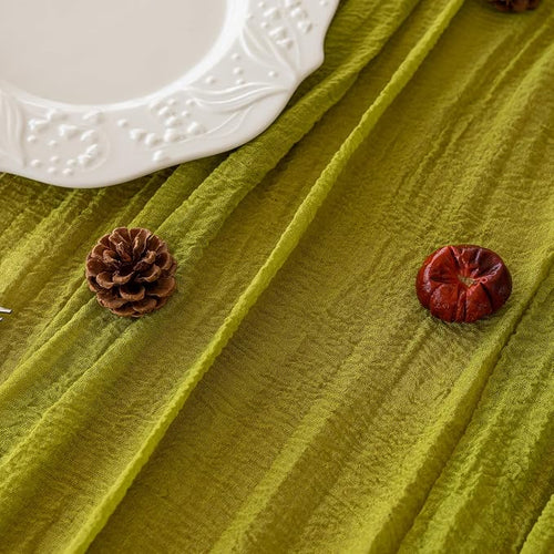 3Pcs Moss Green Cheesecloth Table Runner 120 Inches - Image 2