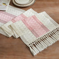 Macrame Style Bicolor Stitching Table Runner 14x48in Light Pink | Woven Boho by ZEEMARTONLINE