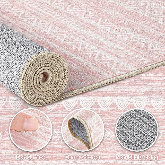 Nakagishi Pink Rugs for Bedroom Girls: 8x10 Washable Boho Large Neutral Cute - Image 3