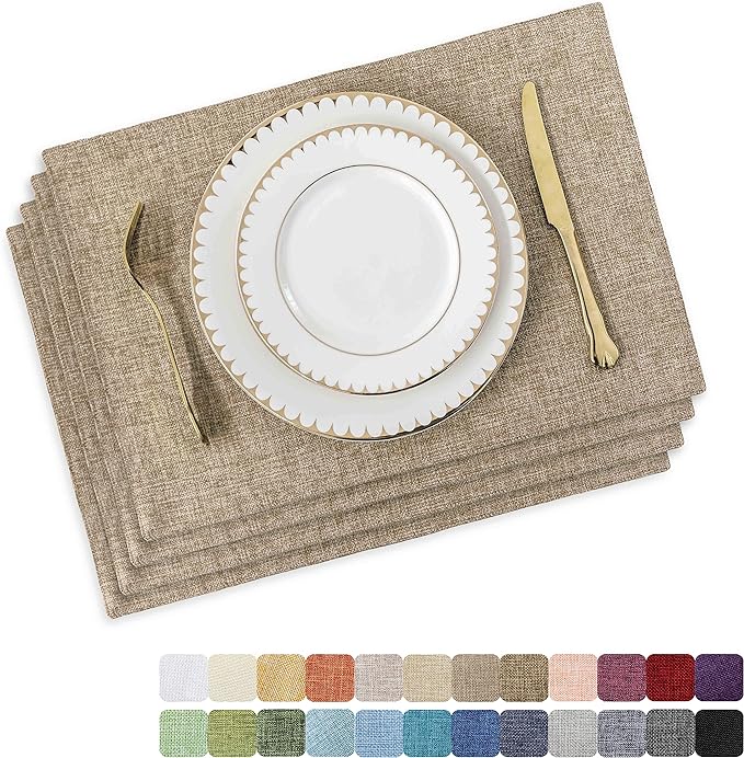 Home Brilliant Linen Placemats Set of 4 Heat Resistant Dining Table Cloth Place by HomeBrilliant