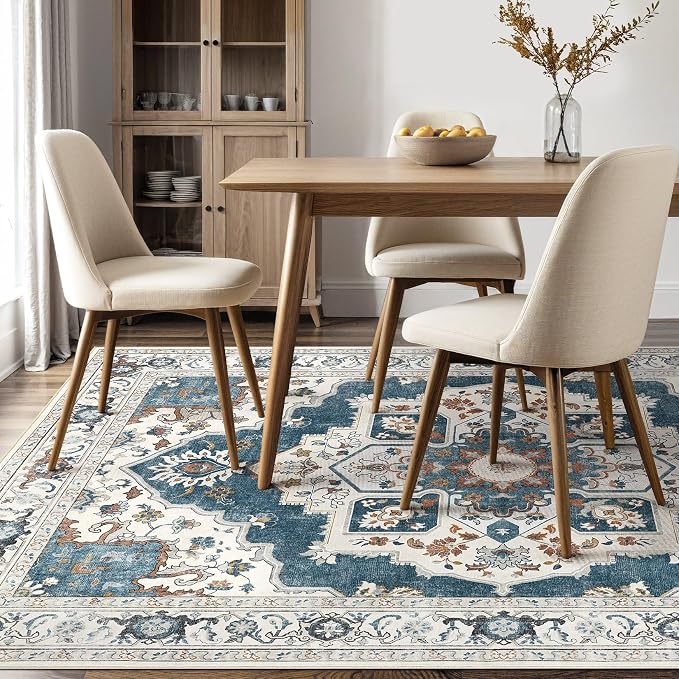 6x9 Washable Area Rug: Vintage Neutral Soft Non Slip Thin Large Floor Carpet - Image 5