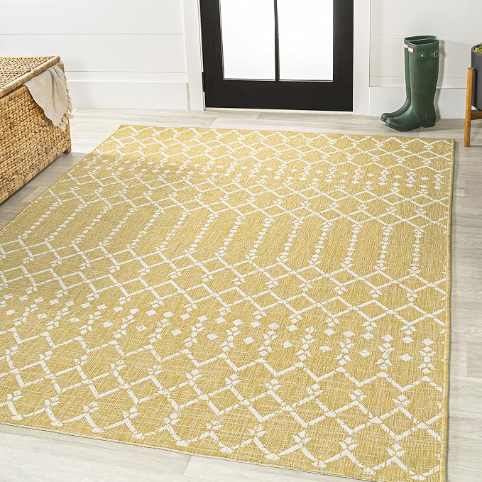 JONATHAN Y Moroccan Geometric Indoor Outdoor Area Rug 9X12 Yellow/Cream - Image 3