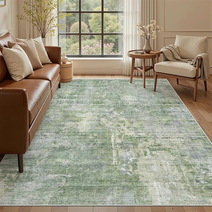 Soalmost 7x9 Area Rug for Living Room Washable Abstract Vintage Soft Thin - Image 2
