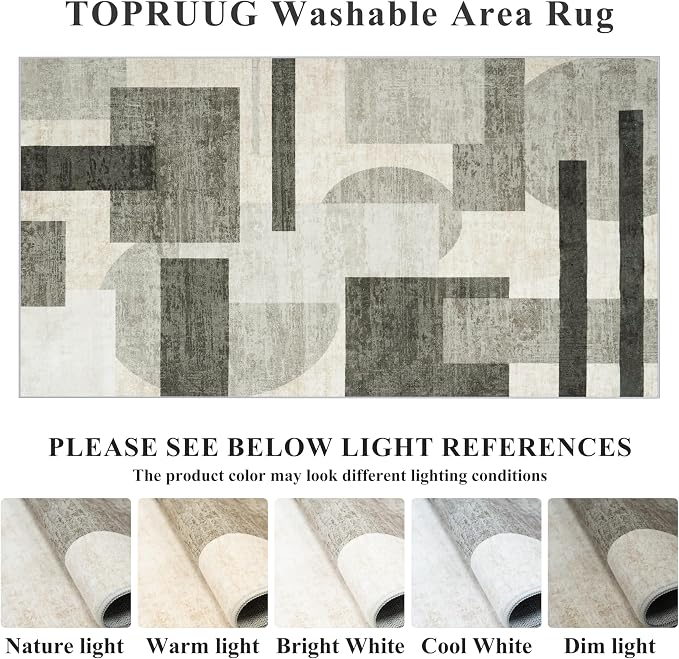 4x5 Washable Entryway Office Rug: Mid Century Modern Area Rugs Geometric Non - Image 2