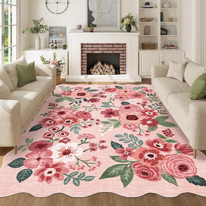 DUKINO 5x7 Area Rug, Floral Washable Rugs by DUKINO