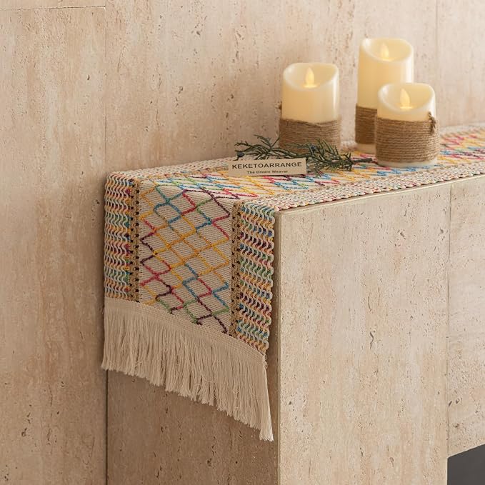 Keketoarrange Boho Macrame Table Runner 12x60 Inch | Woven Burlap Rustic Runner - Image 8
