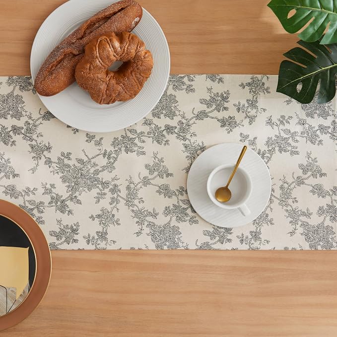 French Pastoral Farmhouse Table Runners, 13x108 Inch Black | 100% Organic - Image 4
