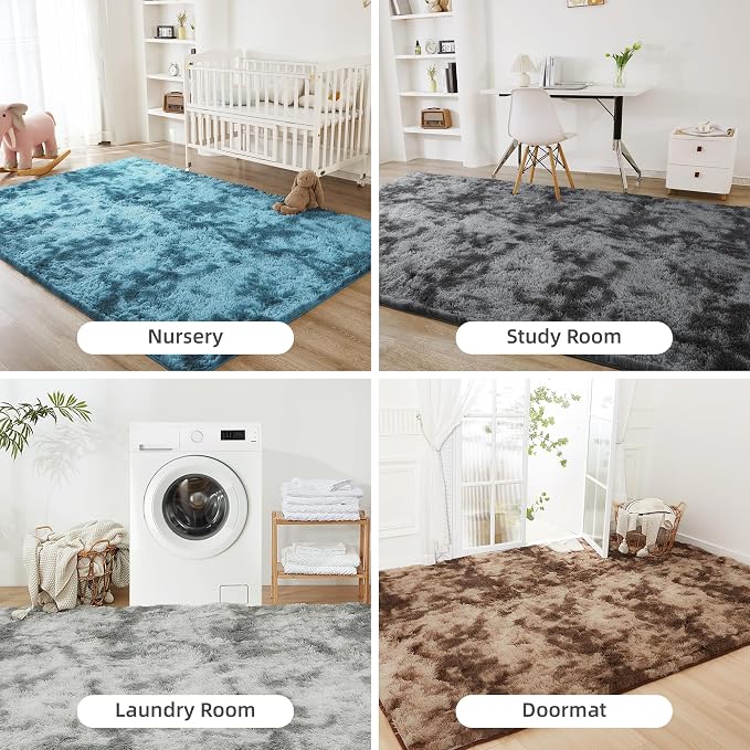 Litanika 8x10 Shag Area Rug for Living Room Bedroom, Tie-Dyed Blue High Pile - Image 7