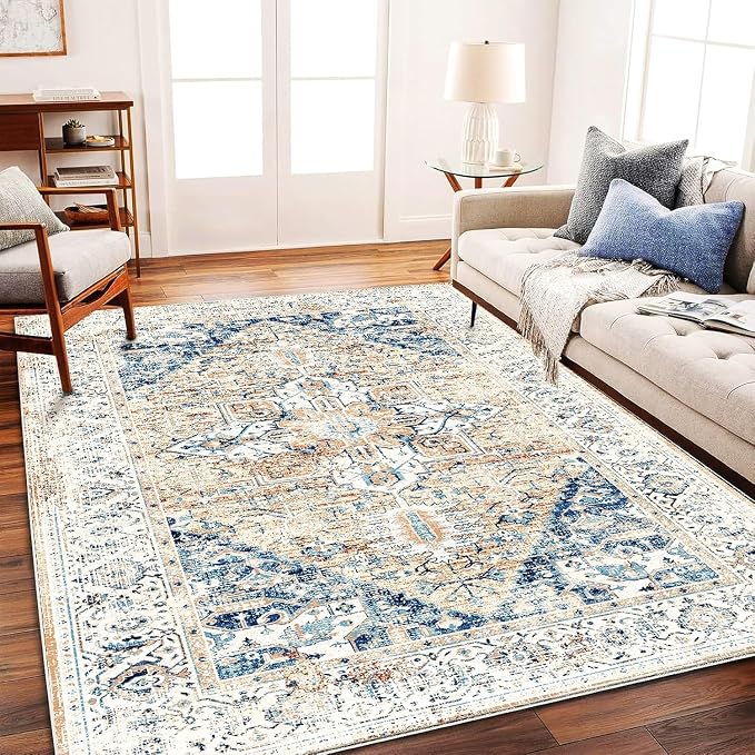 CHAMPLANT Washable Area Rug 9x12 Boho Chic Medallion Distressed Design by CHAMPLANT
