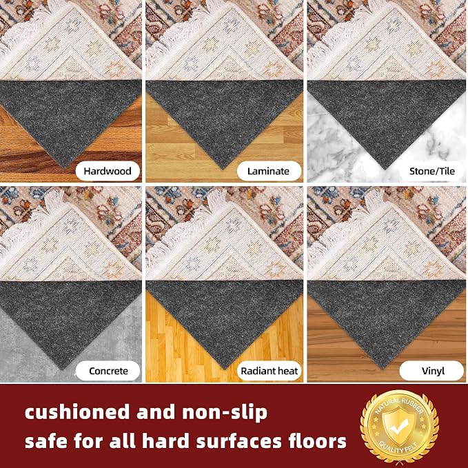BAGAIL Felt and Natural Rubber Backing Rug Pads 3/8” Thick, 10 x 14 Ft Non Slip - Image 5
