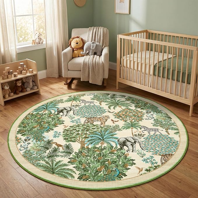 GarveeHome Jungle Round Washable Rugs 4ft Non-Slip Soft Round Rug by GarveeHome