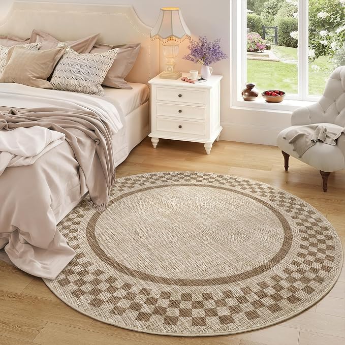 4ft Washable Round Rug for Entryway Modern Checkered Bedroom Circle Rug Non - Image 2