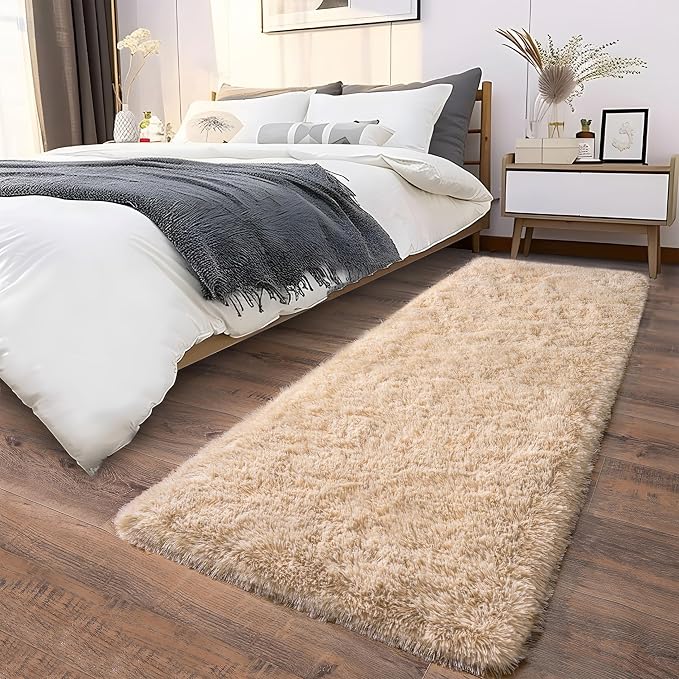 Fluffy Shag Runner Rugs for Bedroom Hallways, 2x8 Beige Long Soft Throw Area by Ailyei
