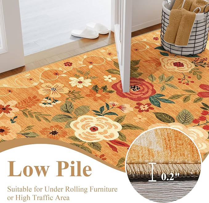 DUKINO 2x5 Runner Rug for Hallway, Washable Kitchen Floral Runner Rug - Image 8