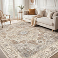 10x12 Washable Area Rug: Vintage Neutral Soft Non Slip Thin Large Floor Carpet by MICGEEK