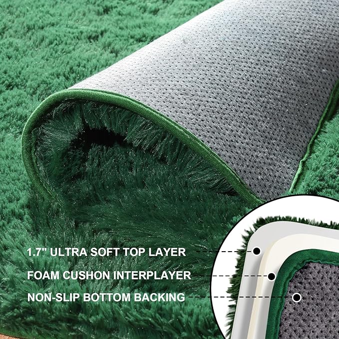 Dark Green Rugs for Bedroom, 2x3 Fluffy Area Rugs for Living Room, Small Fuzzy - Image 5