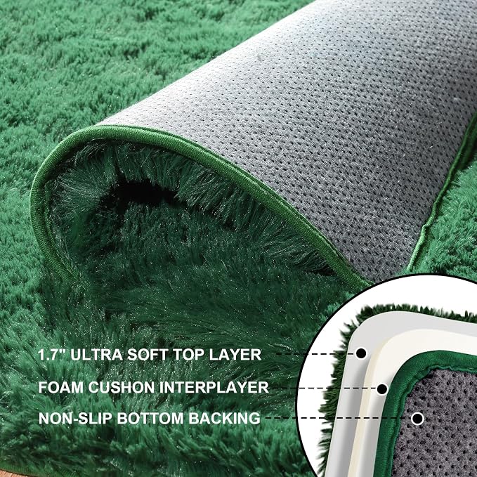 Dark Green Rugs for Bedroom, 3x5 Fluffy Area Rugs for Living Room, Small Fuzzy - Image 3