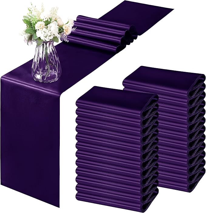 Horbaunal 24 Pack Purple Satin Table Runner 12 x 108 Inch | Smooth Table Runners by Horbaunal