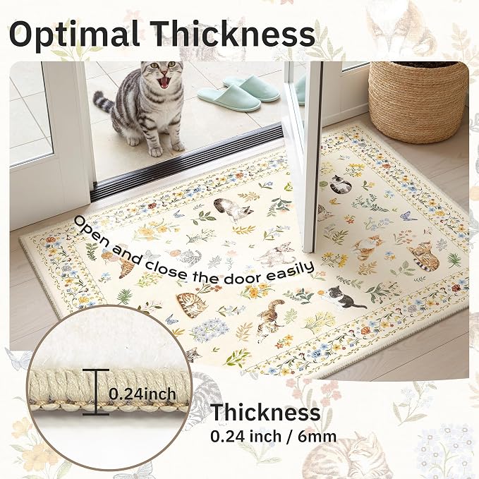 Soalmost 2x3 Cat Rugs for Entryway, Machine Washable Door Mat Animal Floral - Image 6