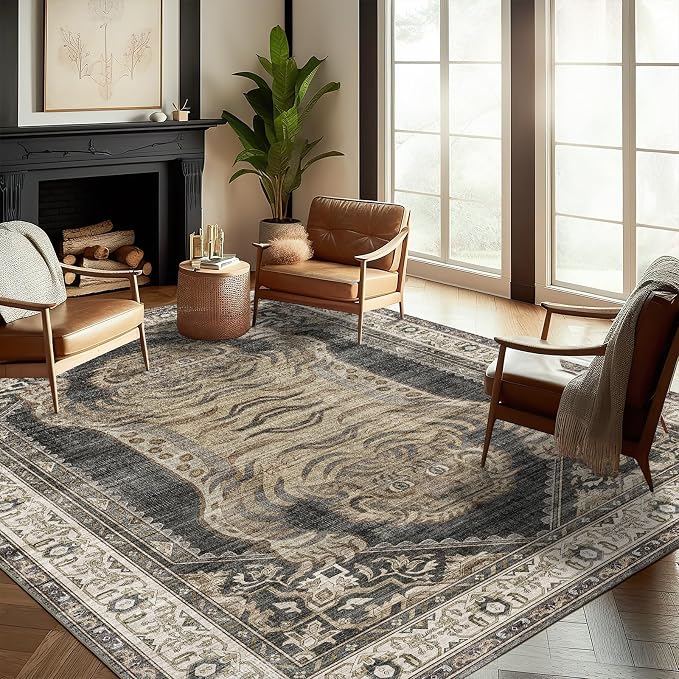 CHAMPLANT Washable Area Rug 8'x10' Retro Boho Design Non-Shedding Non-Slip Easy - Image 2