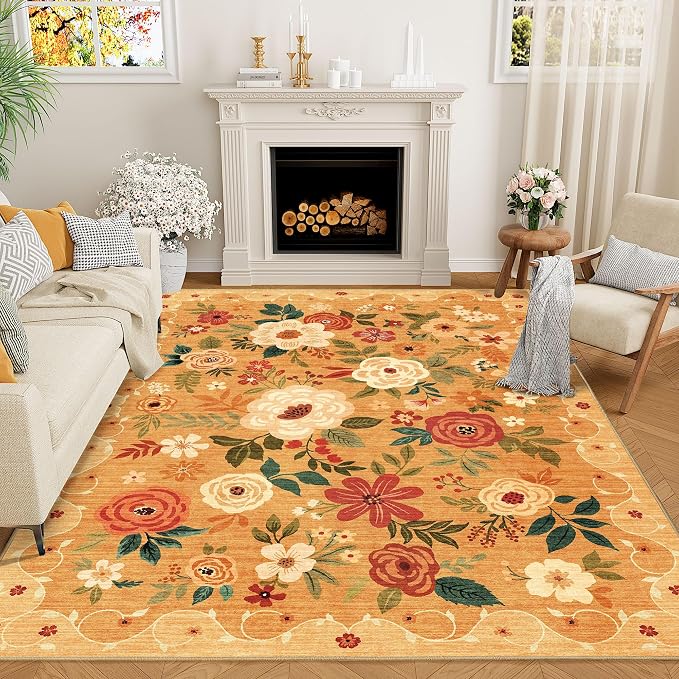 DUKINO 6x9 Area Rug, Floral Rugs by DUKINO