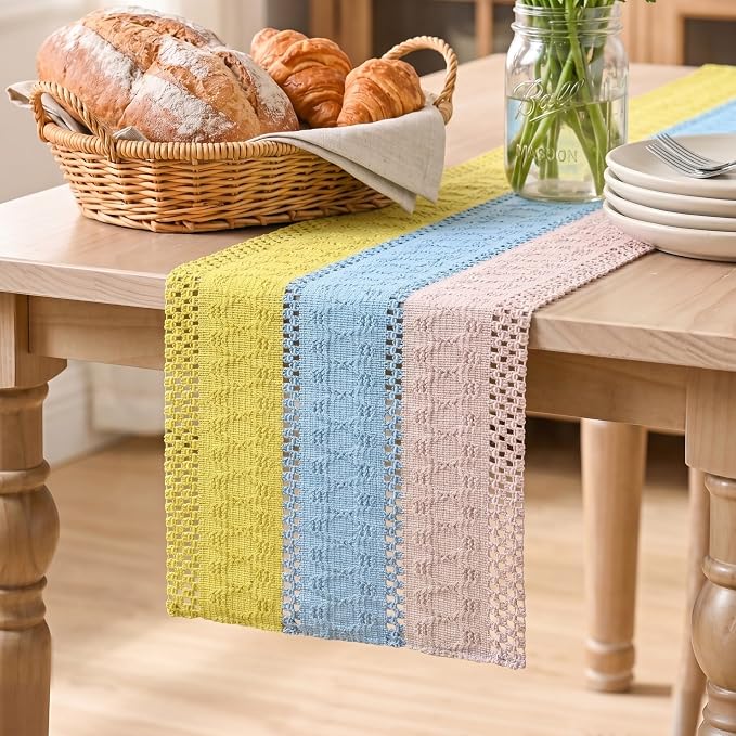 Artoid Mode Yellow Blue Pink Farmhouse Rustic Table Runner 12x60 Inch | Holiday by ArtoidMode