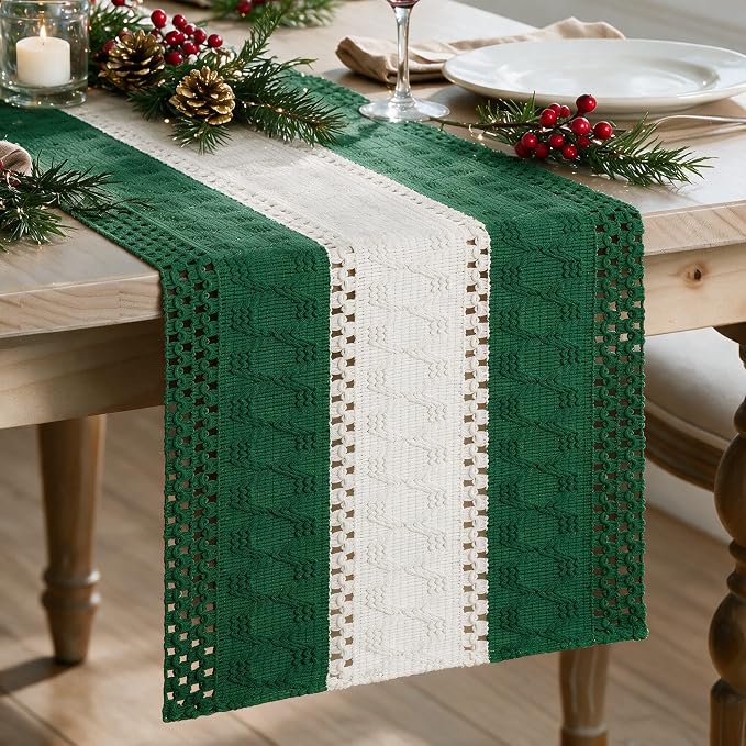 Artoid Mode Dark Green Farmhouse Woven Table Runner 12x72 Inch | Holiday Rustic by ArtoidMode