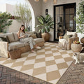 Outdoor Plastic Checkered Rug Waterproof Patio 8x10 Beige Brown Diamond by WondRg