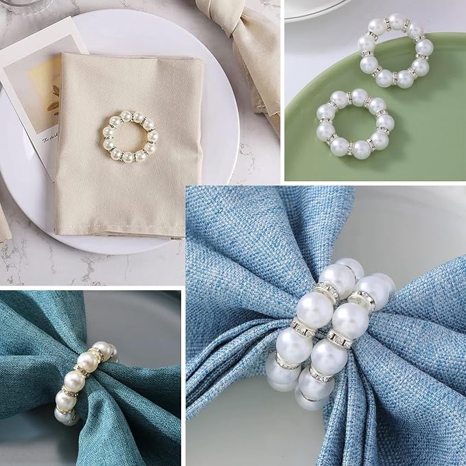 100 Pcs Silver Disposable Napkin Rings Imitation Pearl Ring Napkin Holder - Image 4