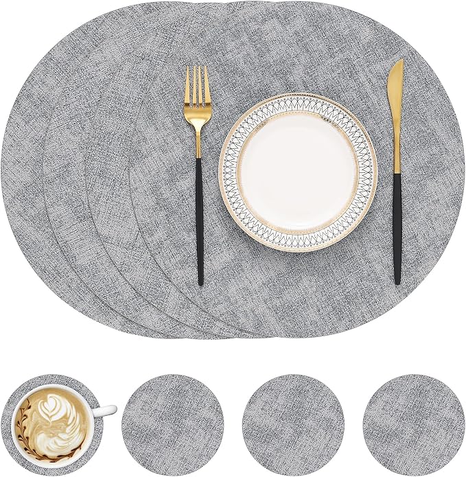 Round Faux Leather Placemat and Coaster 4 Packs, Washable Heat Resistant Dining by homing