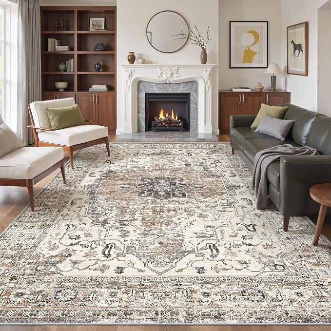 befbee 8x10 Area Rugs for Living Room, Stain Resistant Neutral Washable Rugs by Befbee